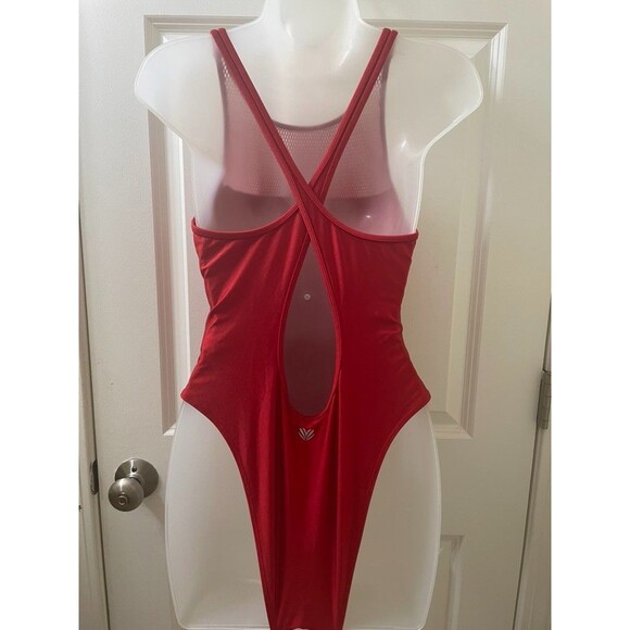 Forever 21 Red One Piece High Leg Graphic BATHING Suit “Sundaze” LG BEACHY - Picture 5 of 10